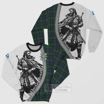 Tartan Vibes Clothing Black Watch Tartan Clan Crest Sweatshirt with Highlander Warrior Celtic Style