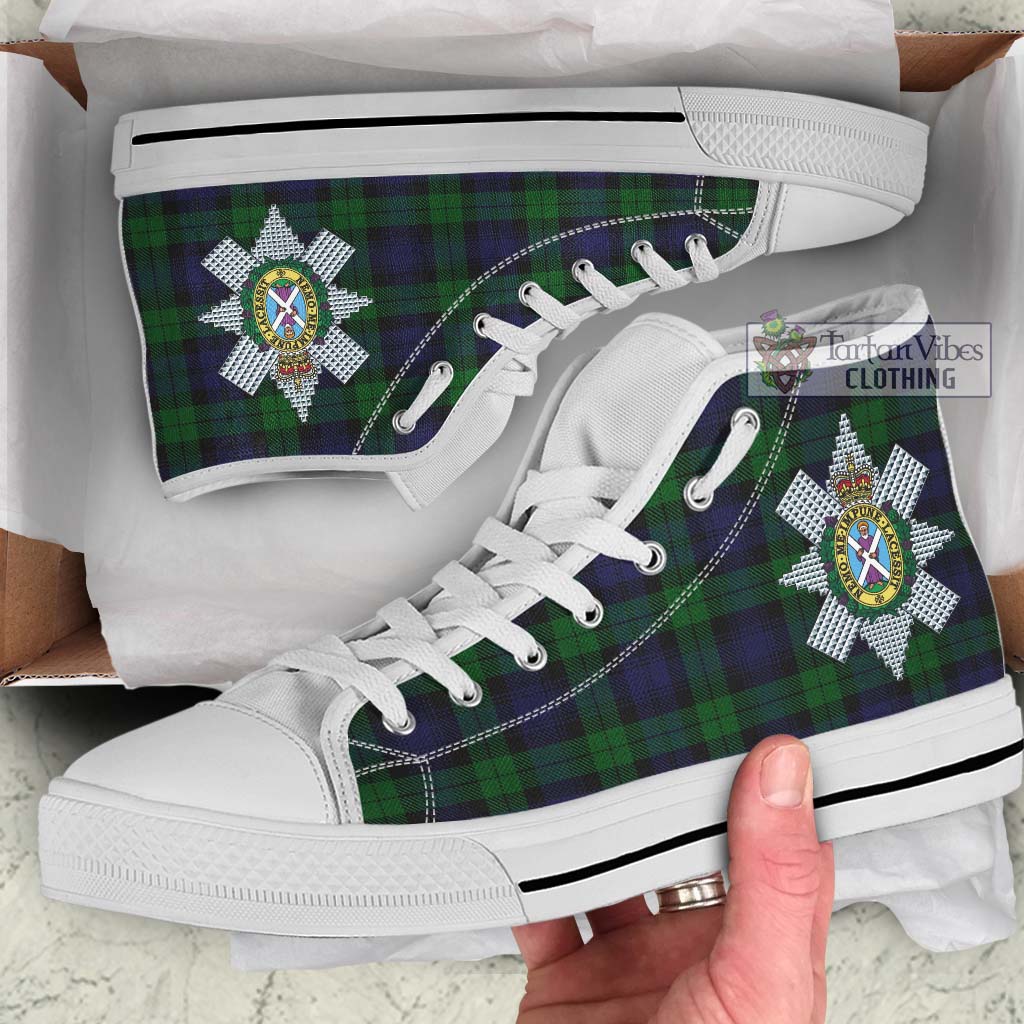 Tartan Vibes Clothing Black Watch Tartan High Top Shoes with Family Crest