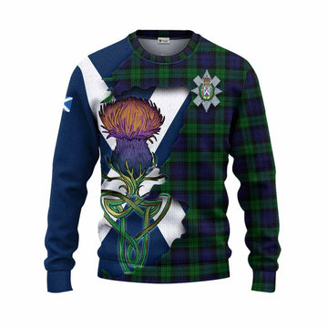 Tartan Vibes Clothing Black Watch Tartan Family Crest Knitted Sweater Scottish Thistle Celtic Inspired