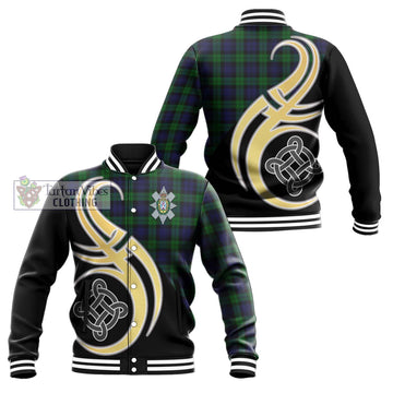 Black Watch Tartan Baseball Jacket with Family Crest and Celtic Symbol Style Unisex - Tartan Vibes Clothing