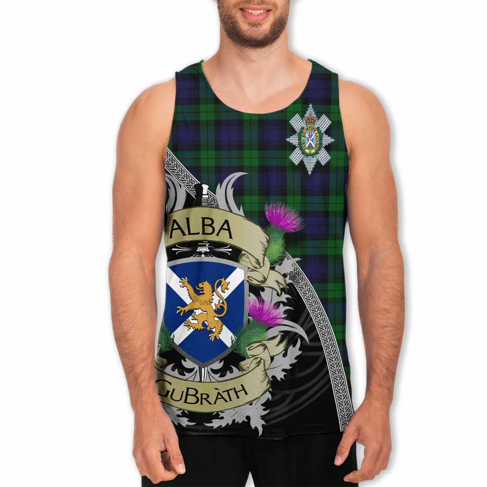 Tartan Vibes Clothing Black Watch Tartan Family Crest Men's Tank Top Lion Rampant Royal Thistle Shield Celtic Inspired