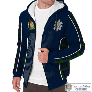 Black Watch Tartan Sherpa Hoodie with Family Crest and Lion Rampant Vibes Sport Style