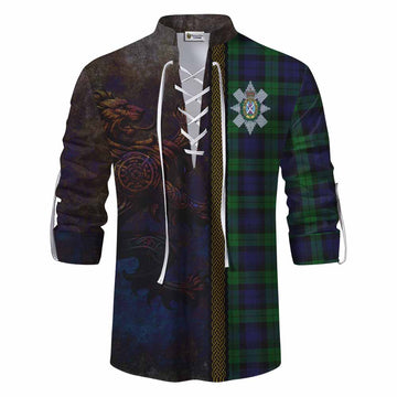 Black Watch Tartan Family Crest Ghillie Kilt Shirt Alba Gu Brath Be Brave Lion Ancient Style