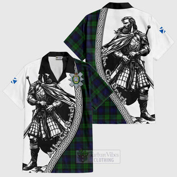 Black Watch Tartan Clan Crest Hawaiian Shirt with Highlander Warrior Celtic Style