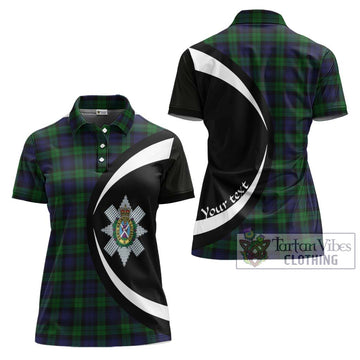Black Watch Tartan Women's Polo Shirt with Family Crest Circle Style Women - Tartan Vibes Clothing