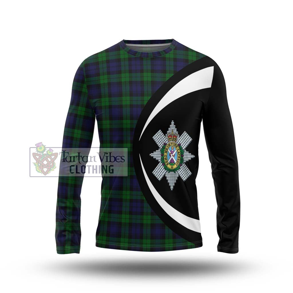 Black Watch Tartan Long Sleeve T-Shirt with Family Crest Circle Style Unisex - Tartan Vibes Clothing