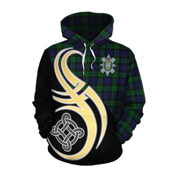Tartan Vibes Clothing Black Watch Tartan Cotton Hoodie with Family Crest and Celtic Symbol Style