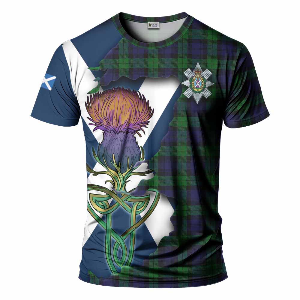 Tartan Vibes Clothing Black Watch Tartan Family Crest T-Shirt Scottish Thistle Celtic Inspired