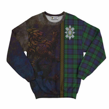 Tartan Vibes Clothing Black Watch Tartan Family Crest Sweatshirt Alba Gu Brath Be Brave Lion Ancient Style