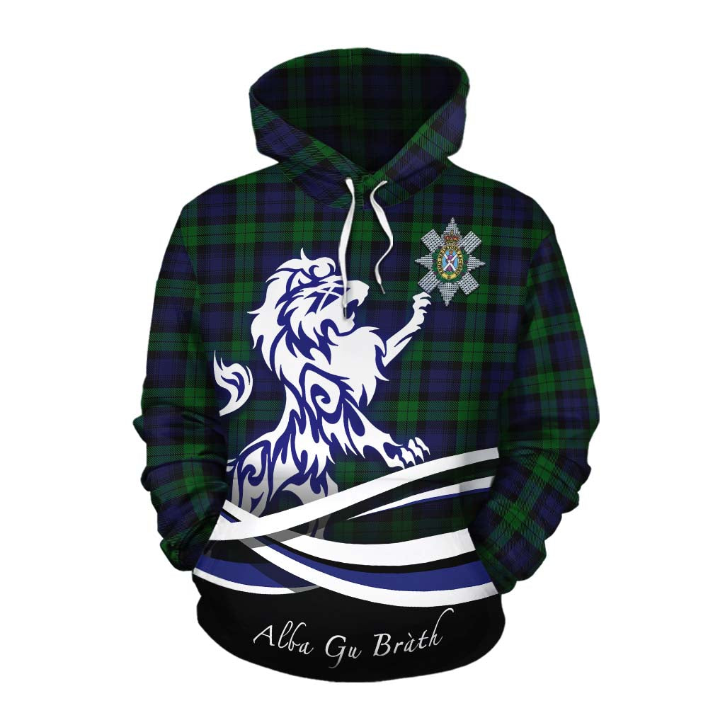 Tartan Vibes Clothing Black Watch Tartan Cotton Hoodie with Alba Gu Brath Regal Lion Emblem