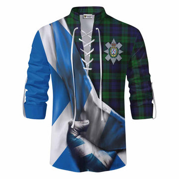 Tartan Vibes Clothing Black Watch Tartan Ghillie Kilt Shirt with Family Crest Scotland Patriotic Style