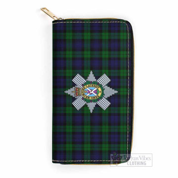Black Watch Tartan Women's Leather Wallet with Family Crest