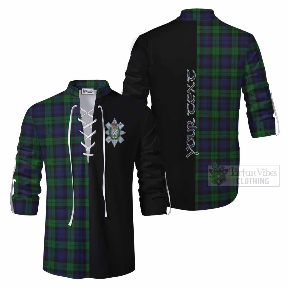 Tartan Vibes Clothing Black Watch Tartan Ghillie Kilt Shirt with Family Crest and Half Of Me Style