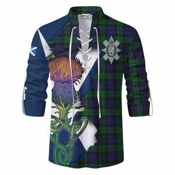 Tartan Vibes Clothing Black Watch Tartan Family Crest Ghillie Kilt Shirt Scottish Thistle Celtic Inspired