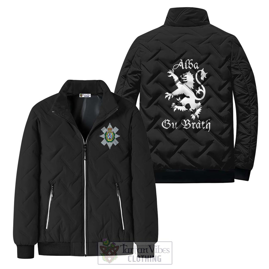 Black Watch Family Crest Padded Cotton Jacket Lion Rampant Alba Gu Brath Style - 2D-tartanvibesclothing