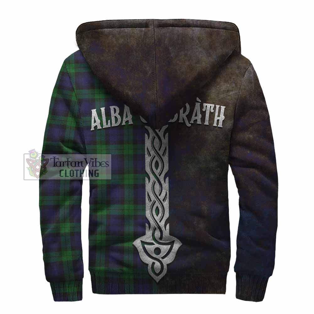 Tartan Vibes Clothing Black Watch Tartan Family Crest Sherpa Hoodie Alba Gu Brath Be Brave Lion Ancient Style