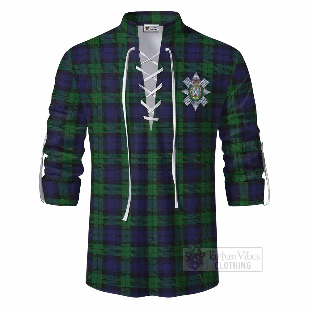 Tartan Vibes Clothing Black Watch Tartan Ghillie Kilt Shirt with Family Crest DNA In Me Style