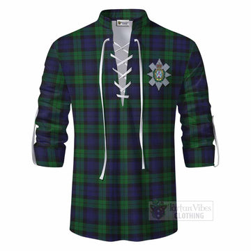 Tartan Vibes Clothing Black Watch Tartan Ghillie Kilt Shirt with Family Crest DNA In Me Style