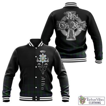 Tartan Vibes Clothing Black Watch Tartan Baseball Jacket Featuring Alba Gu Brath Family Crest Celtic Inspired