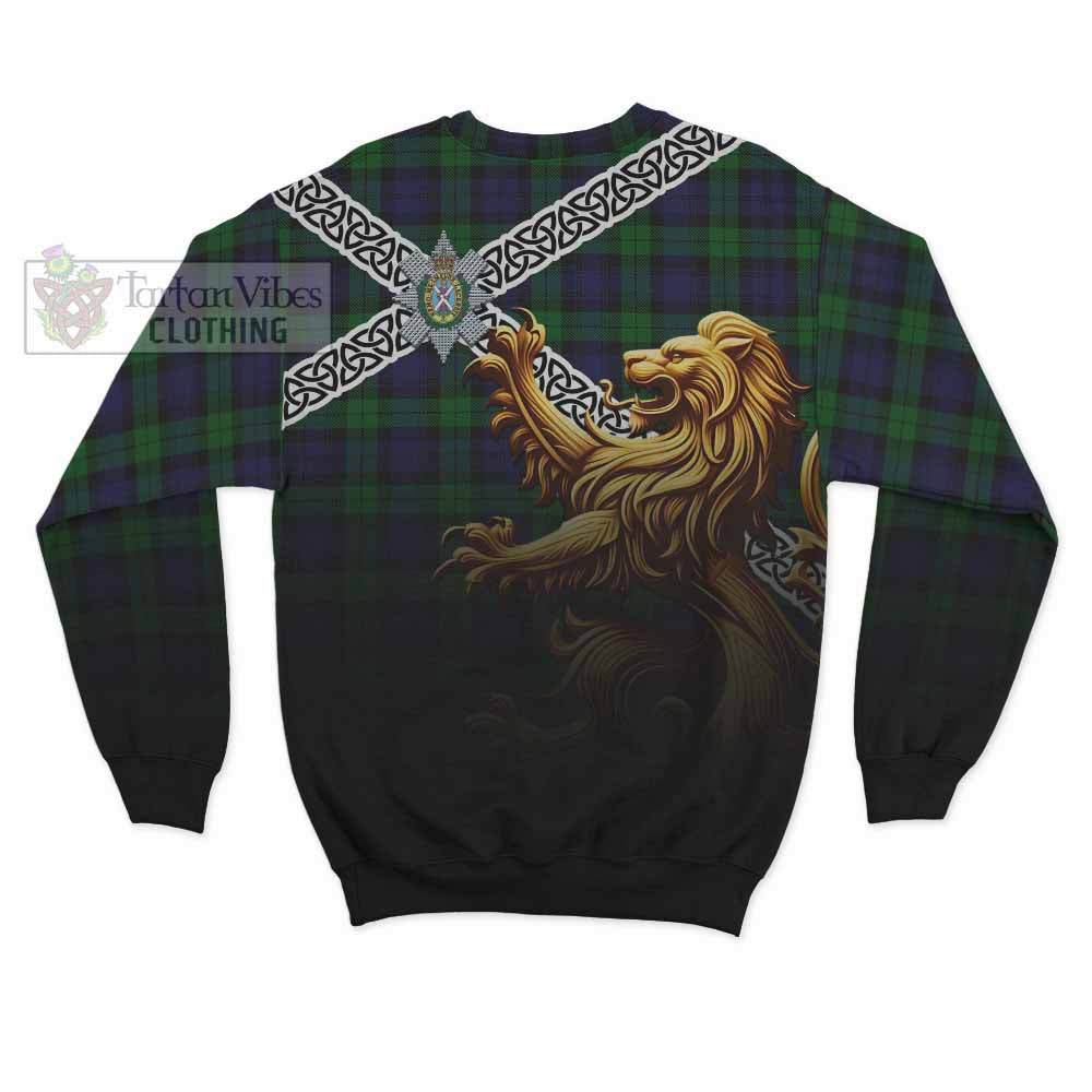 Tartan Vibes Clothing Black Watch Crest Tartan Sweatshirt with Golden Lion Emblem Celtic Style