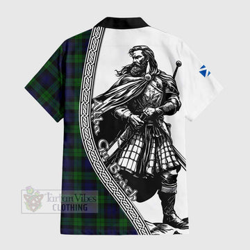 Black Watch Tartan Clan Crest Hawaiian Shirt with Highlander Warrior Celtic Style