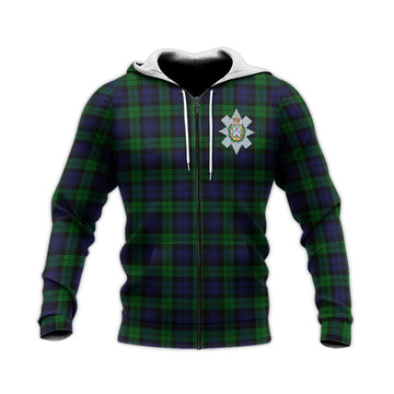 Black Watch Tartan Knitted Hoodie with Family Crest