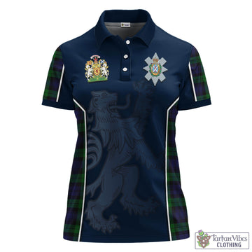 Black Watch Tartan Women's Polo Shirt with Family Crest and Lion Rampant Vibes Sport Style