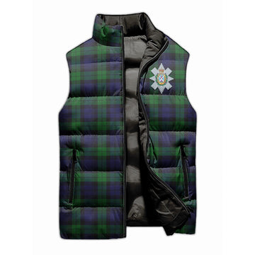 Black Watch Tartan Sleeveless Puffer Jacket with Family Crest