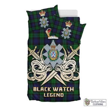 Black Watch Tartan Bedding Set with Clan Crest and the Golden Sword of Courageous Legacy