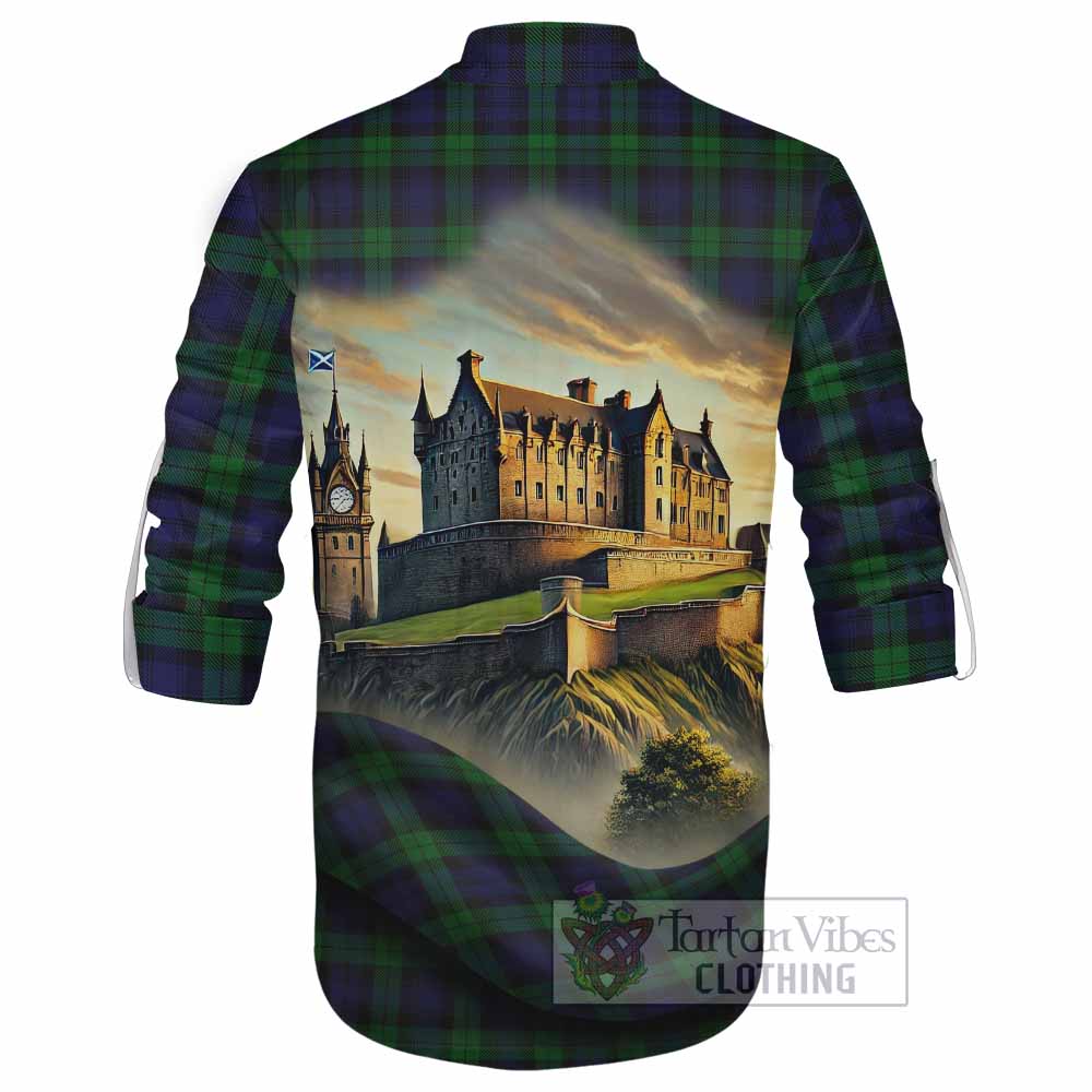 Tartan Vibes Clothing Black Watch Tartan Family Crest Ghillie Kilt Shirt with Scottish Ancient Castle Style