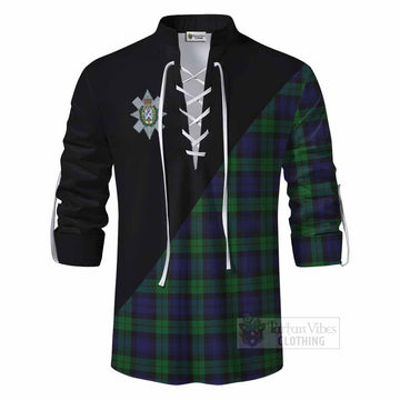 Tartan Vibes Clothing Black Watch Tartan Ghillie Kilt Shirt with Family Crest and Military Logo Style