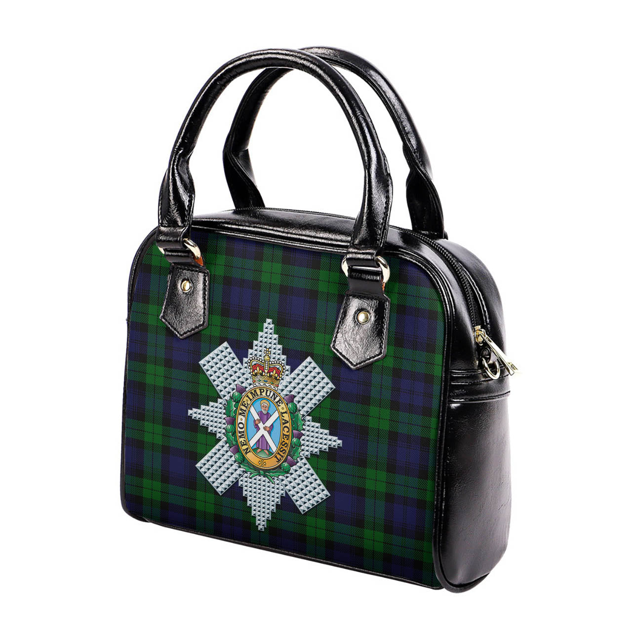 Black Watch Tartan Shoulder Handbags with Family Crest - Tartanvibesclothing