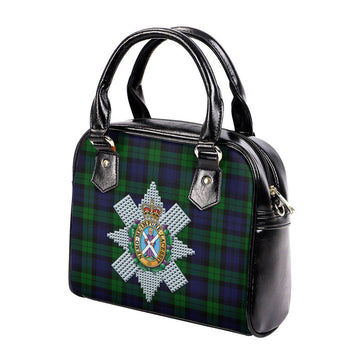 Black Watch Tartan Shoulder Handbags with Family Crest