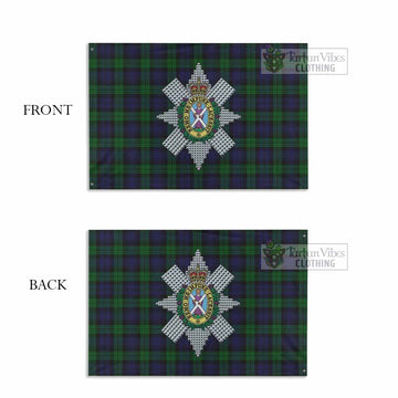Tartan Vibes Clothing Black Watch Tartan House Flag with Family Crest