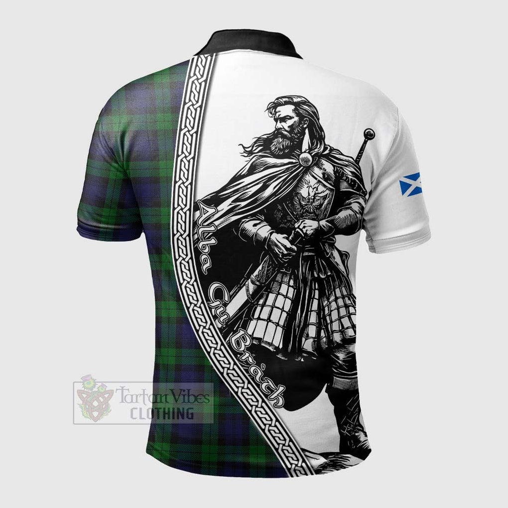 Black Watch Tartan Clan Crest Polo Shirt with Highlander Warrior Celtic Style - Tartan Vibes Clothing