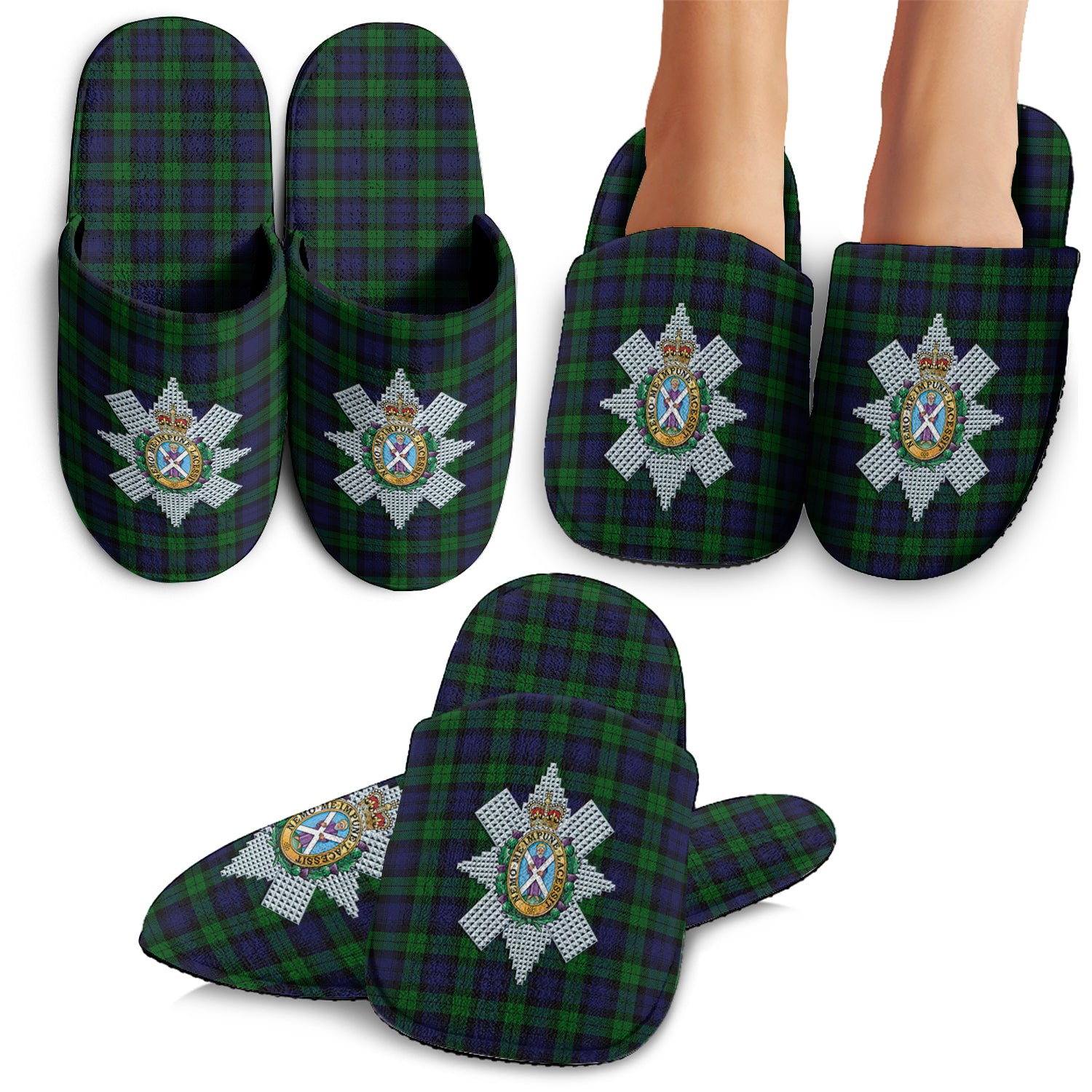 Black Watch Tartan Home Slippers with Family Crest - Tartanvibesclothing