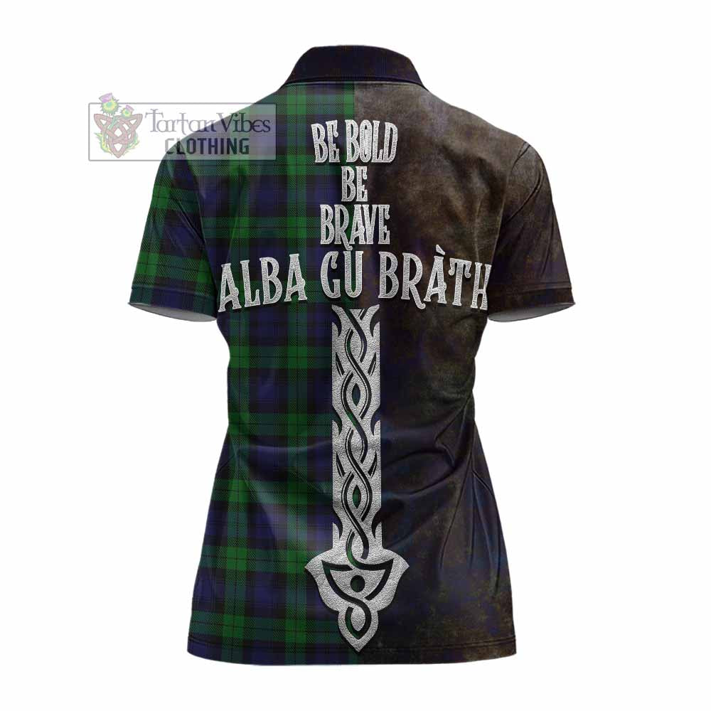 Tartan Vibes Clothing Black Watch Tartan Family Crest Women's Polo Shirt Alba Gu Brath Be Brave Lion Ancient Style