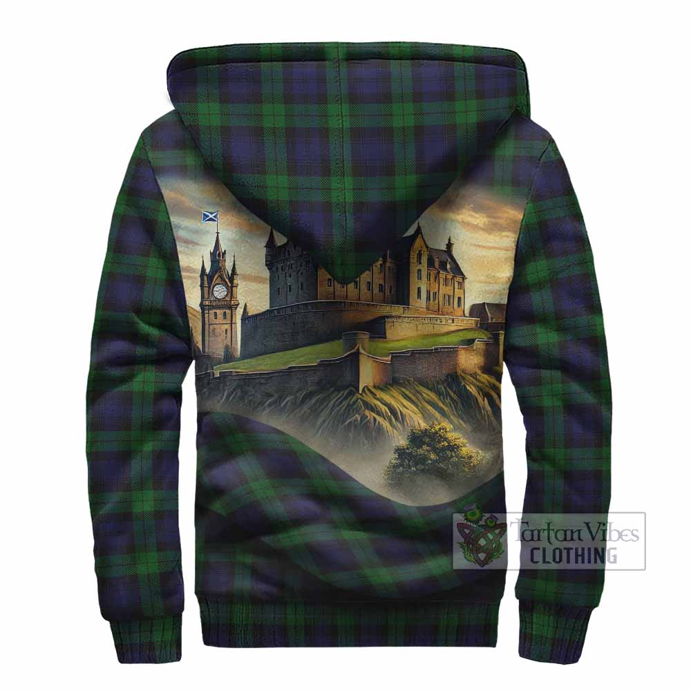 Tartan Vibes Clothing Black Watch Tartan Family Crest Sherpa Hoodie with Scottish Ancient Castle Style