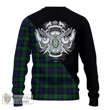 Black Watch Tartan Knitted Sweater with Family Crest and Military Logo Style - Tartanvibesclothing Shop