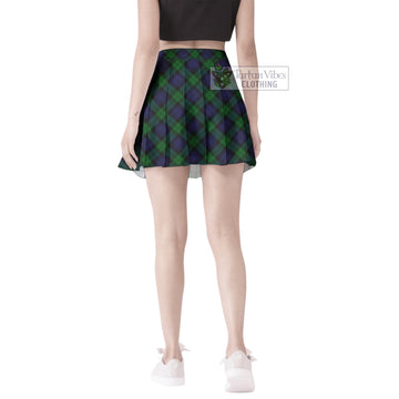 Black Watch Tartan Women's Plated Mini Skirt Cross Style