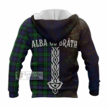 Black Watch Tartan Family Crest Knitted Hoodie Alba Gu Brath Be Brave Lion Ancient Style