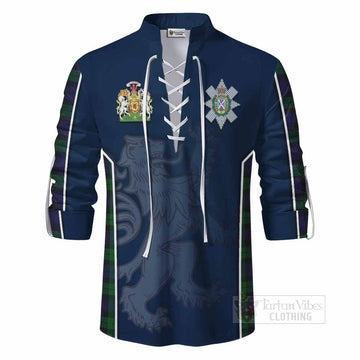 Tartan Vibes Clothing Black Watch Tartan Ghillie Kilt Shirt with Family Crest and Lion Rampant Vibes Sport Style