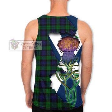 Tartan Vibes Clothing Black Watch Tartan Family Crest Men's Tank Top Scottish Thistle Celtic Inspired