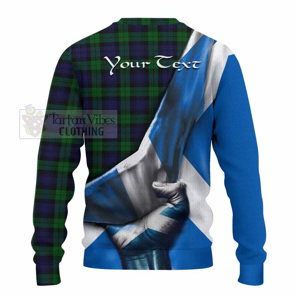 Tartan Vibes Clothing Black Watch Tartan Knitted Sweater with Family Crest Scotland Patriotic Style