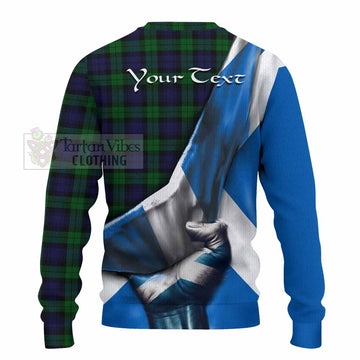Tartan Vibes Clothing Black Watch Tartan Knitted Sweater with Family Crest Scotland Patriotic Style
