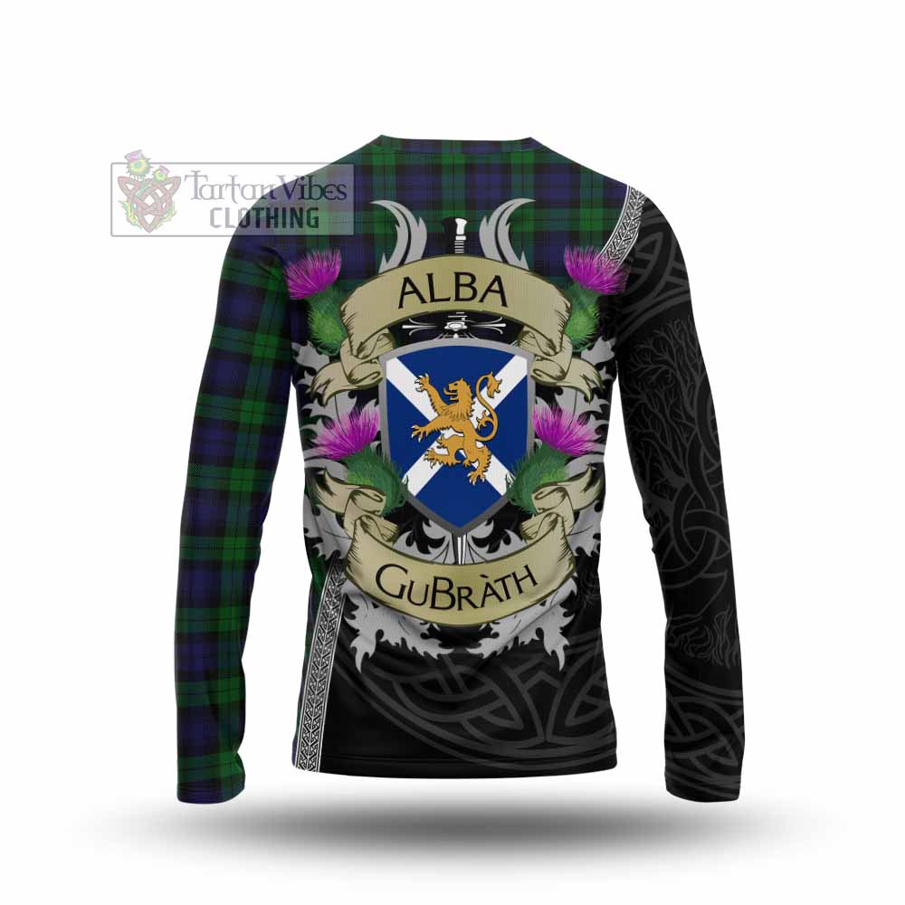 Tartan Vibes Clothing Black Watch Tartan Family Crest Long Sleeve T-Shirt Lion Rampant Royal Thistle Shield Celtic Inspired