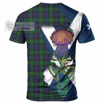 Tartan Vibes Clothing Black Watch Tartan Family Crest T-Shirt Scottish Thistle Celtic Inspired