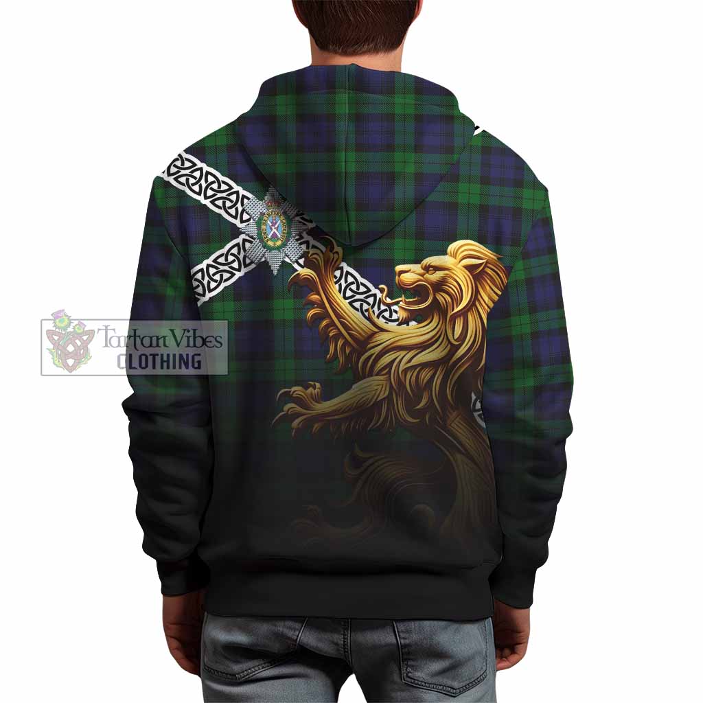 Tartan Vibes Clothing Black Watch Crest Tartan Hoodie with Golden Lion Emblem Celtic Style
