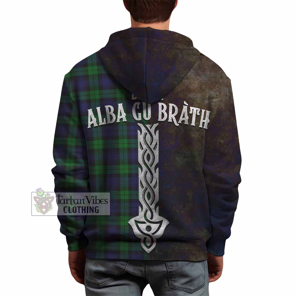 Tartan Vibes Clothing Black Watch Tartan Family Crest Hoodie Alba Gu Brath Be Brave Lion Ancient Style