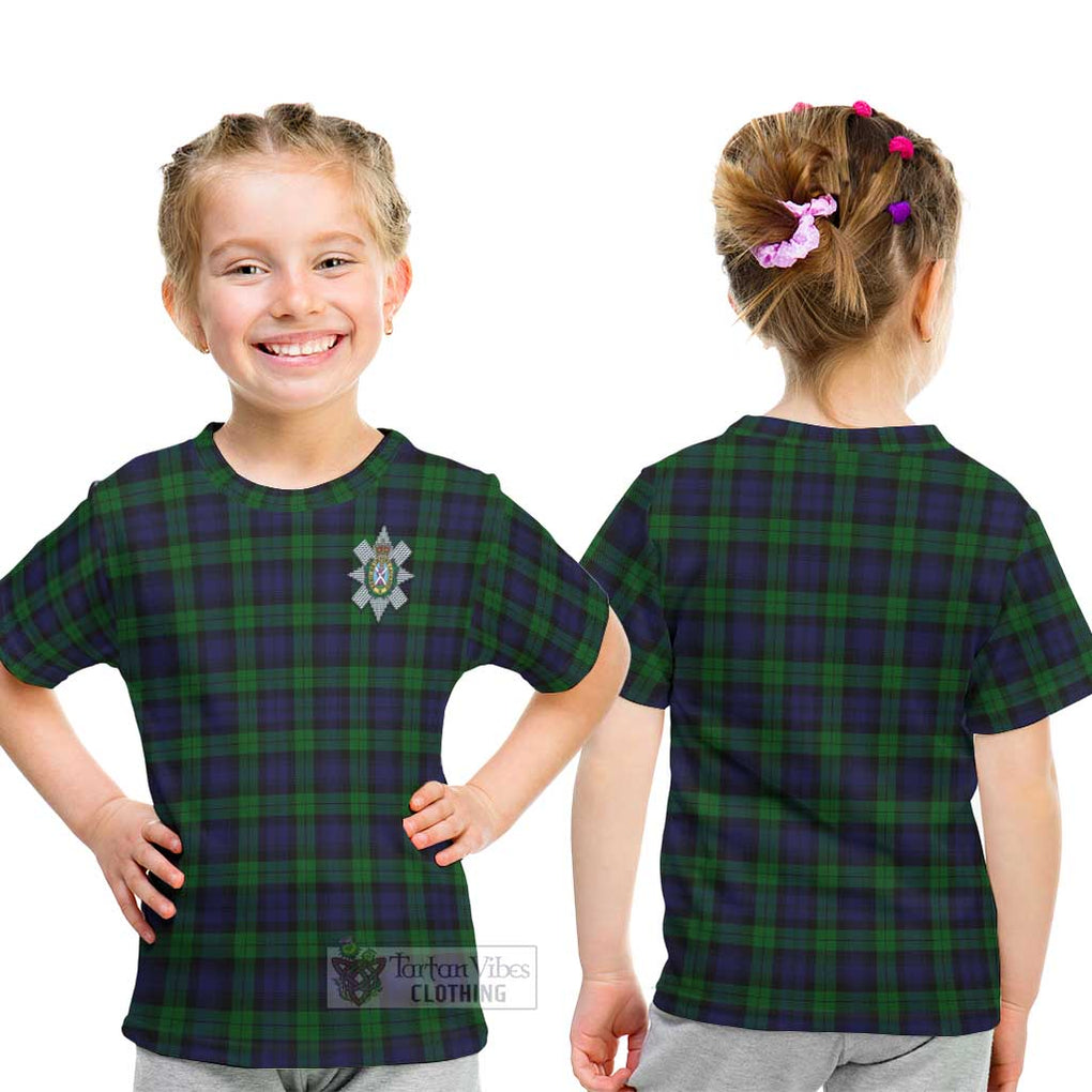 Black Watch Tartan Kid T-Shirt with Family Crest - Tartanvibesclothing Shop